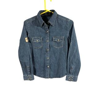 Harley Davidson VINTAGE Button Down Denim Long Sleeve Shirt Jacket Ladies Small